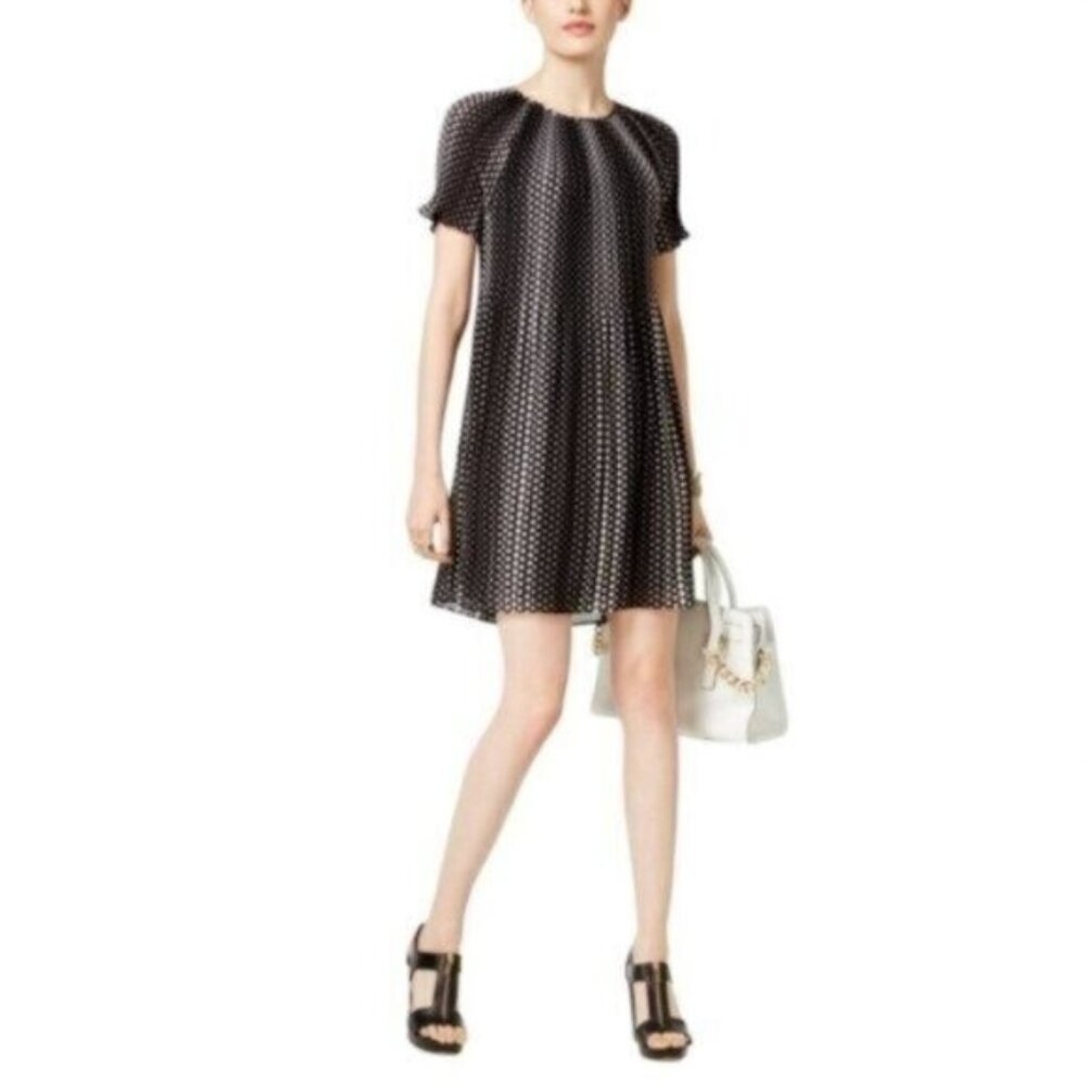 Michael Kors Black Polka Dot Pleated Dress Small